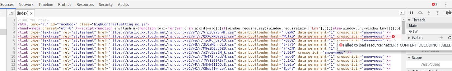 На facebook не загружается один из css файлов - net::err_content_decoding_failed