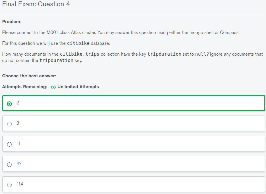 MongoDB Basic course final exam question 4
